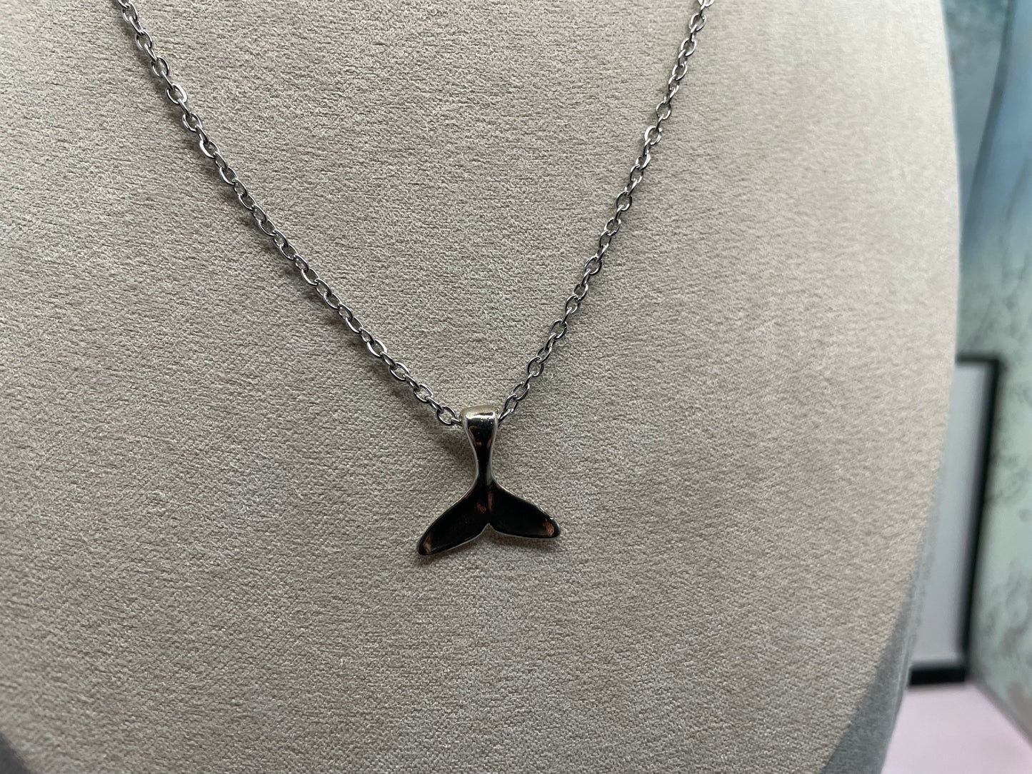 Silver Metal Whale Tail Charm Necklace-STAINLESS STEEL