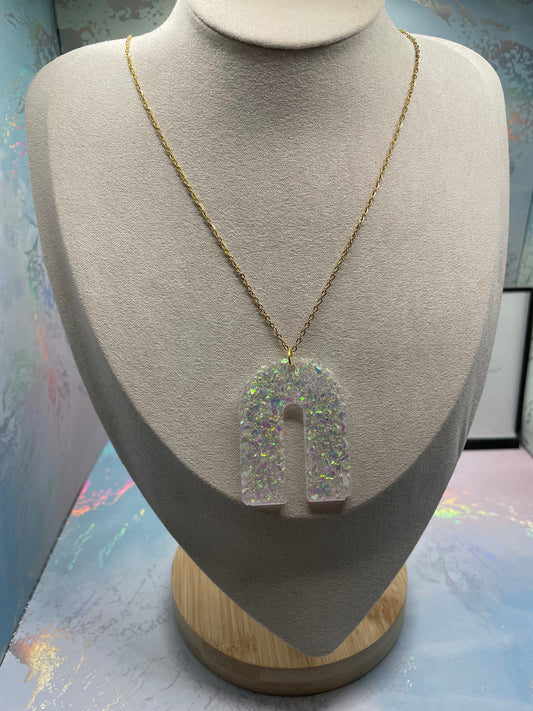 Opal U-Shaped Pendant Necklace-28''gold chain