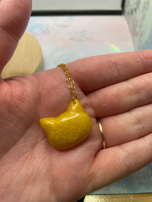 Yellow Cat Face Necklace- 20'' gold chain
