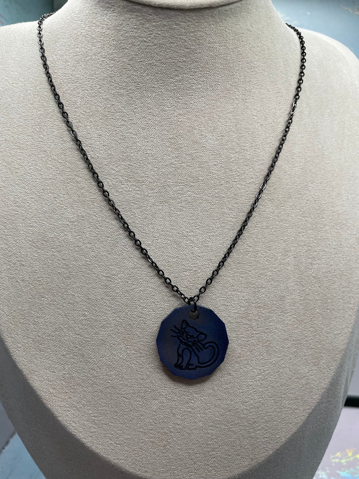 Chameleon Blue Cat Necklace-18''Nickel Free