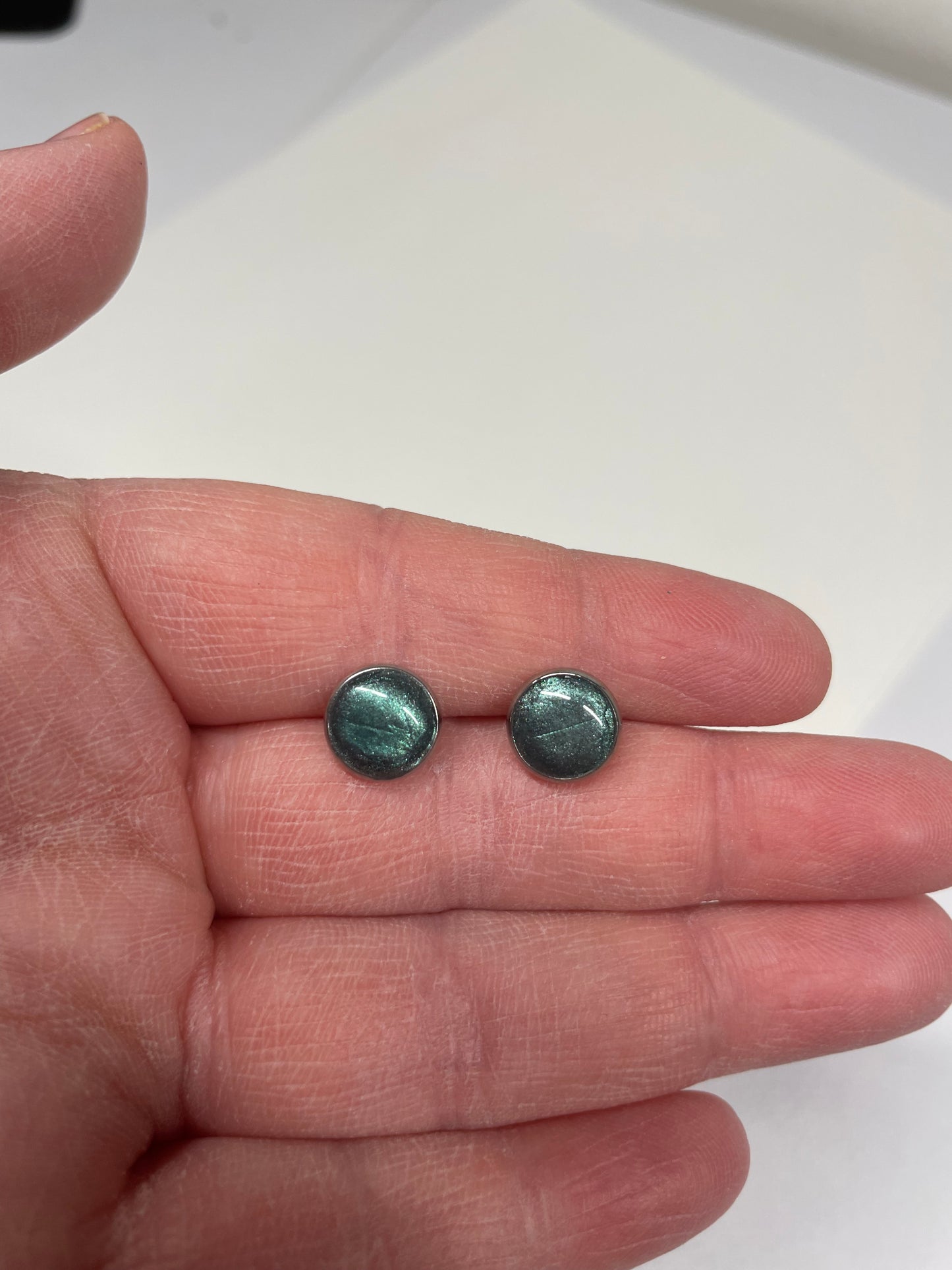 Teal Clay Stud Earrings-Stainless steel