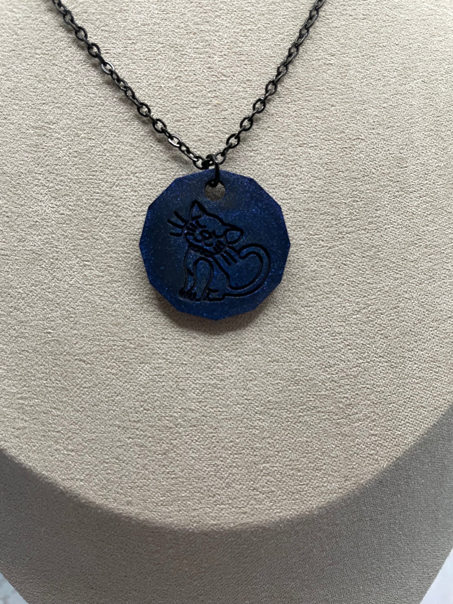 Chameleon Blue Cat Necklace-18''Nickel Free