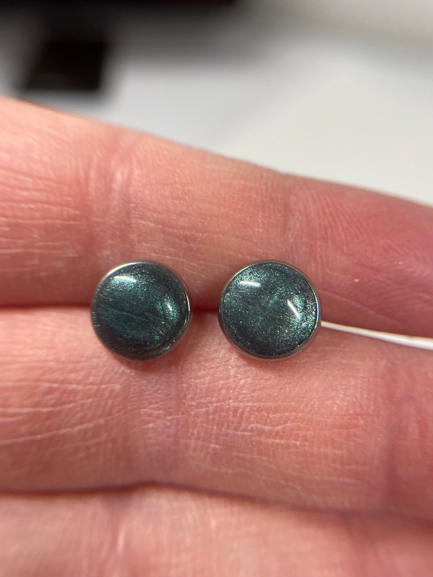 Teal Clay Stud Earrings-Stainless steel
