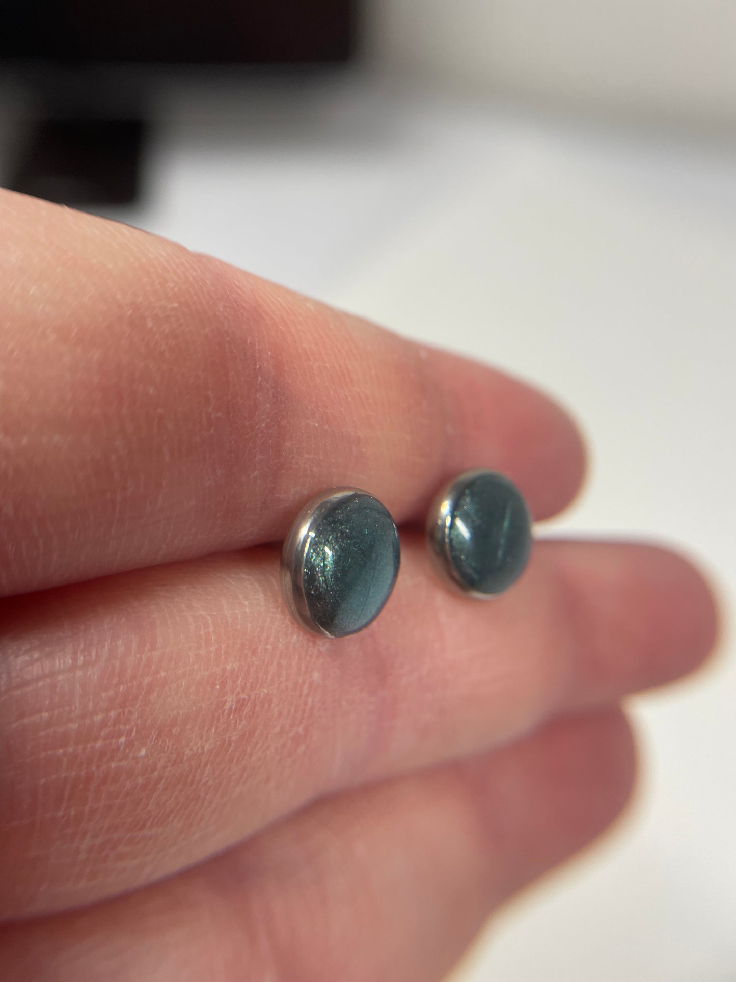 Teal Clay Stud Earrings-Stainless steel