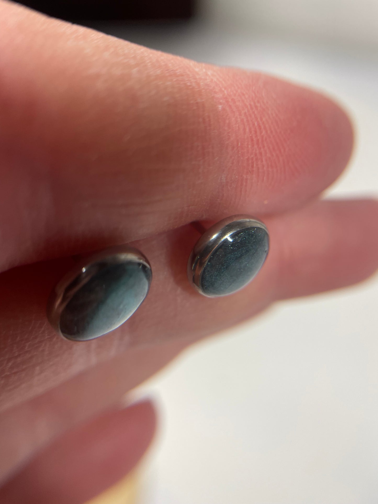 Teal Clay Stud Earrings-Stainless steel