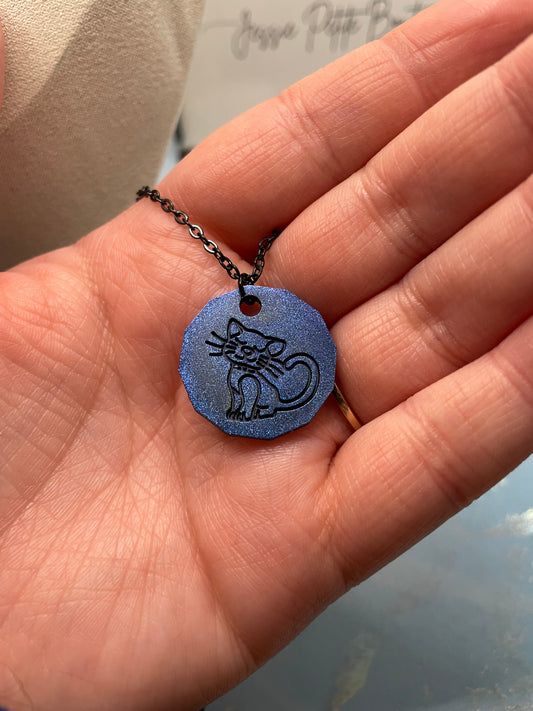 Chameleon Blue Cat Necklace-18''Nickel Free