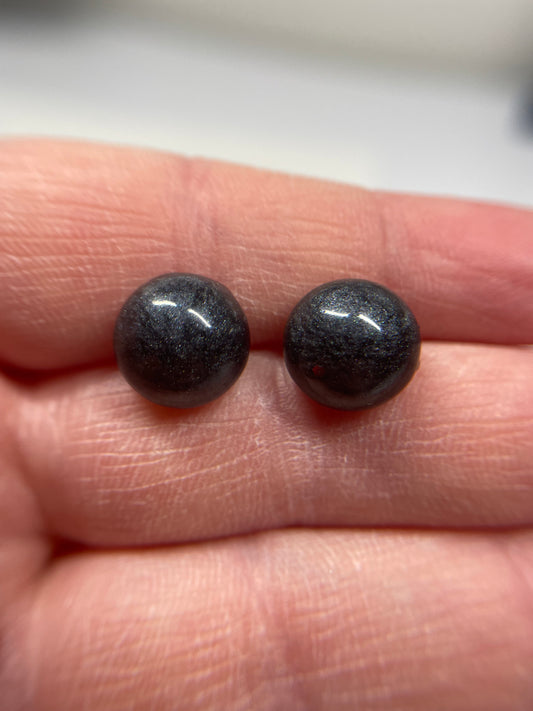 Charcoal-Black Round Stud Earrings-Nickel Free