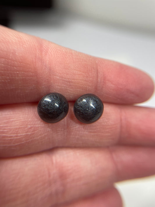 Dark Grey Round Stud Earrings-Nickel Free
