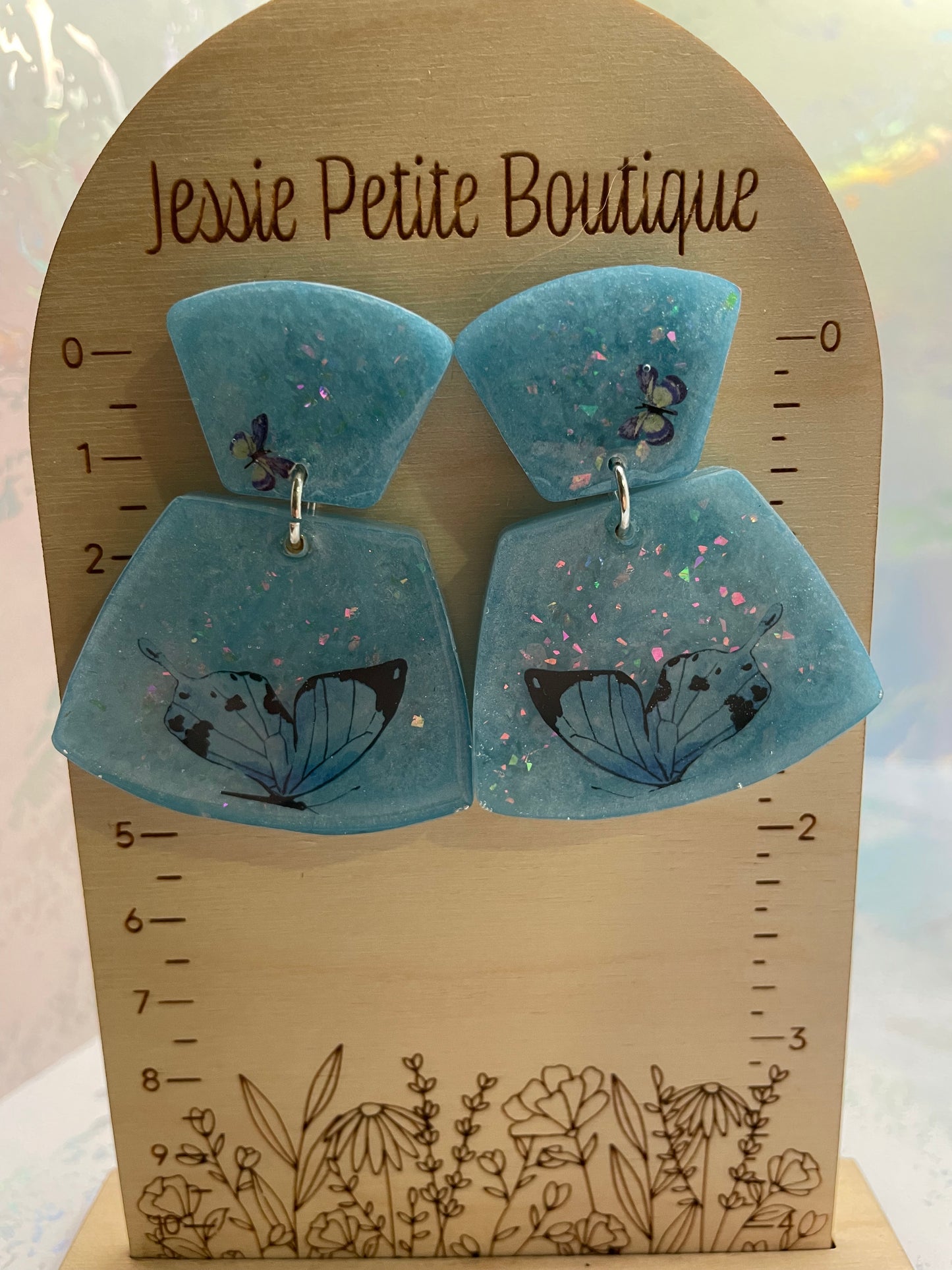 Boucles d'oreilles papillon bleu dans trapèze - Sans Nickel