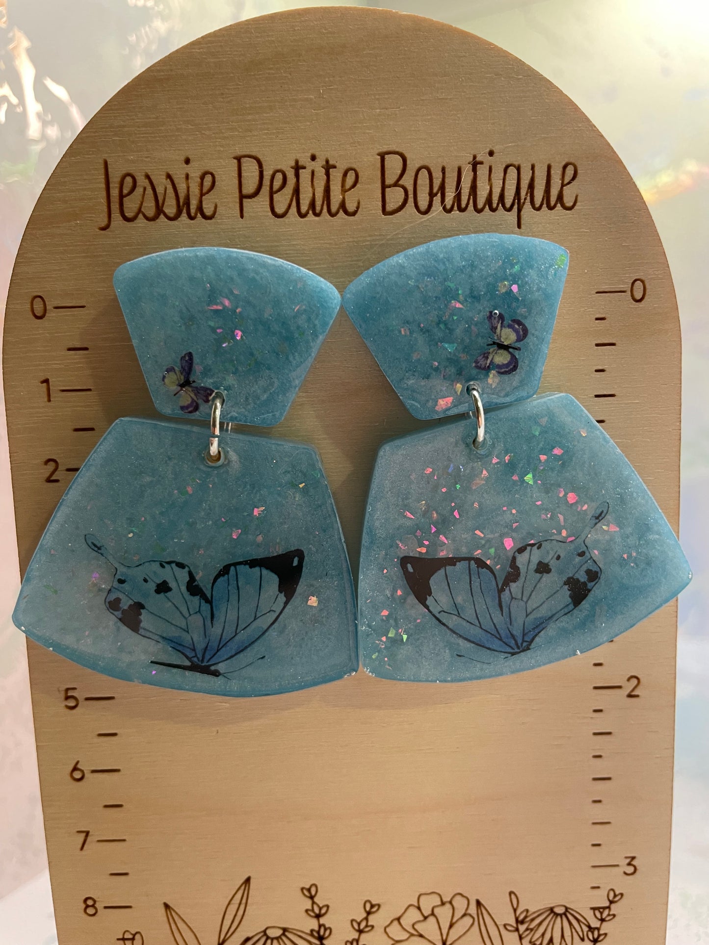Boucles d'oreilles papillon bleu dans trapèze - Sans Nickel