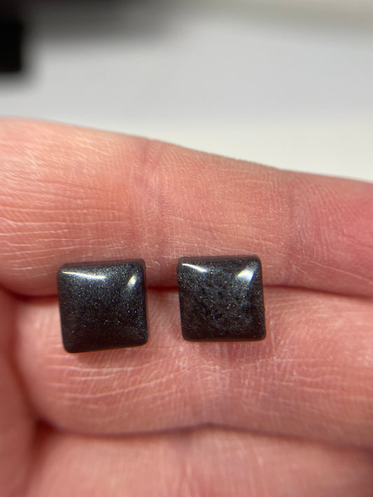 Black Square Stud Earrings-Nickel Free