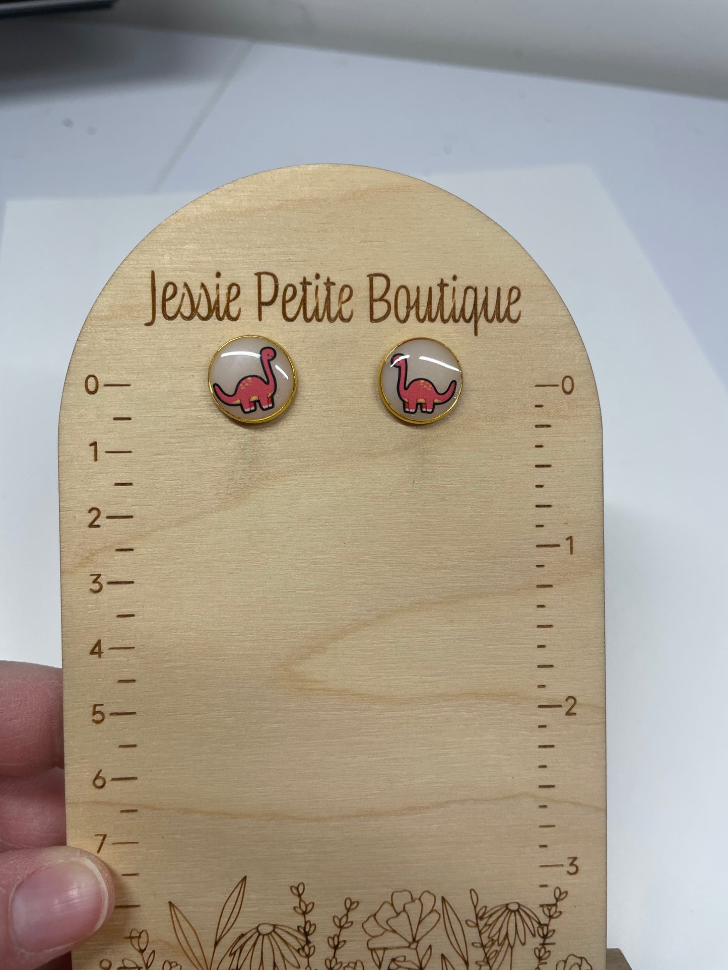 Boutons d'oreille Dinosaure Rouge-Acier Inoxydable