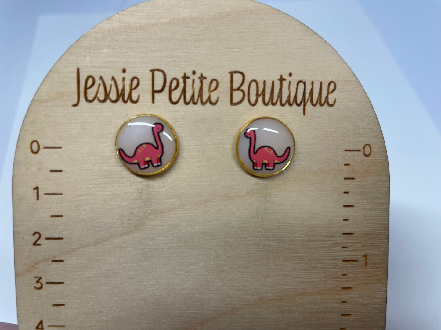 Boutons d'oreille Dinosaure Rouge-Acier Inoxydable
