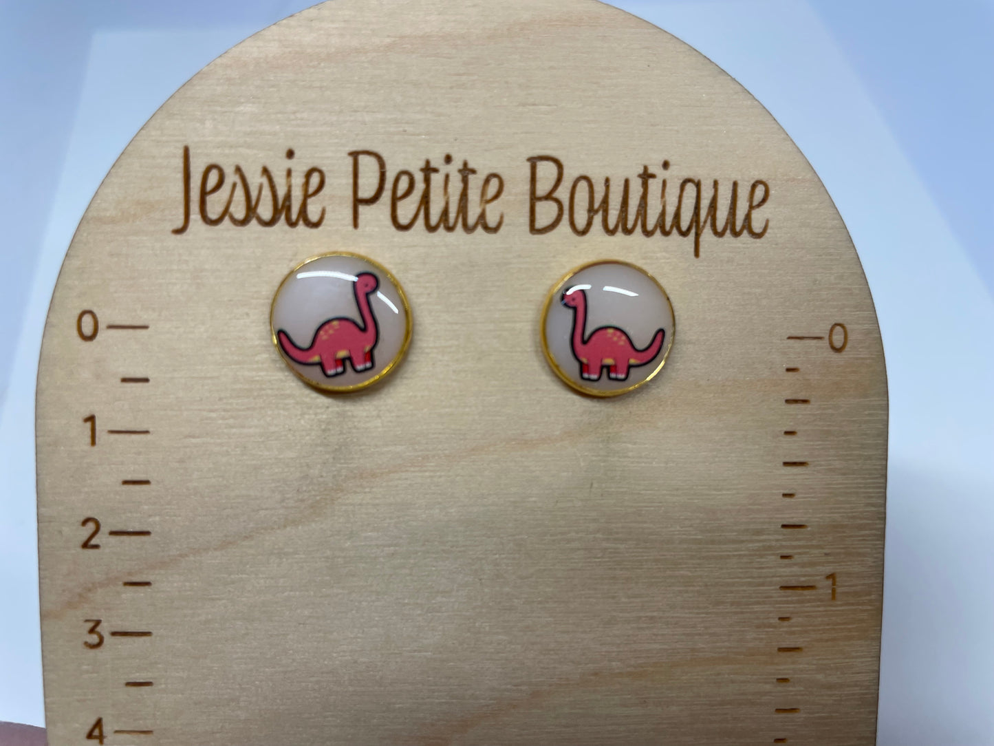 Boutons d'oreille Dinosaure Rouge-Acier Inoxydable