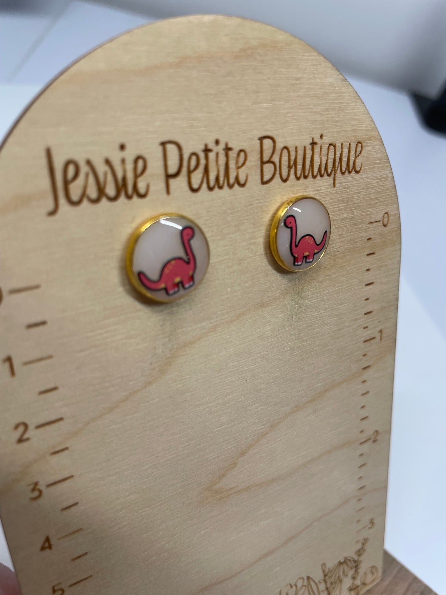 Boutons d'oreille Dinosaure Rouge-Acier Inoxydable
