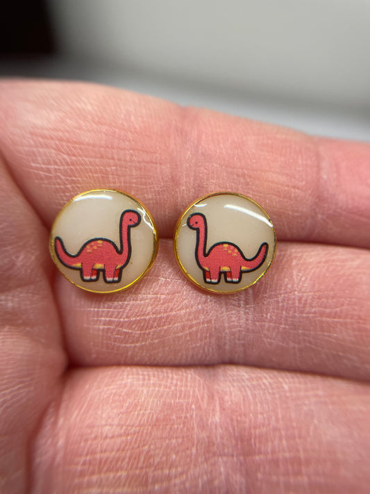 Boutons d'oreille Dinosaure Rouge-Acier Inoxydable