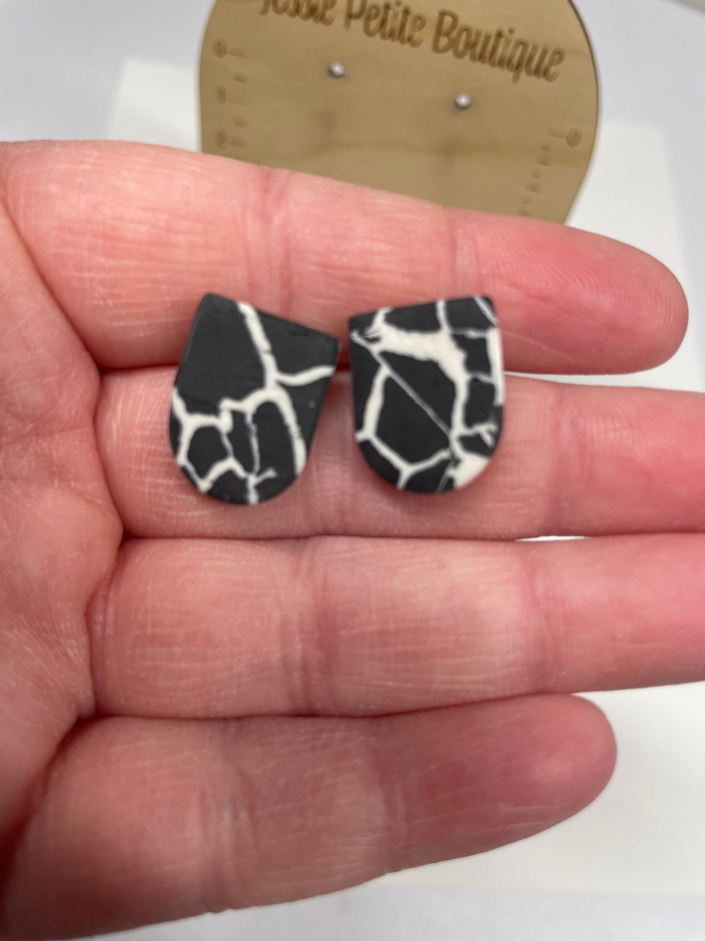 Bouton d'oreille Marbre Noir+Blanc-Sans Nickel