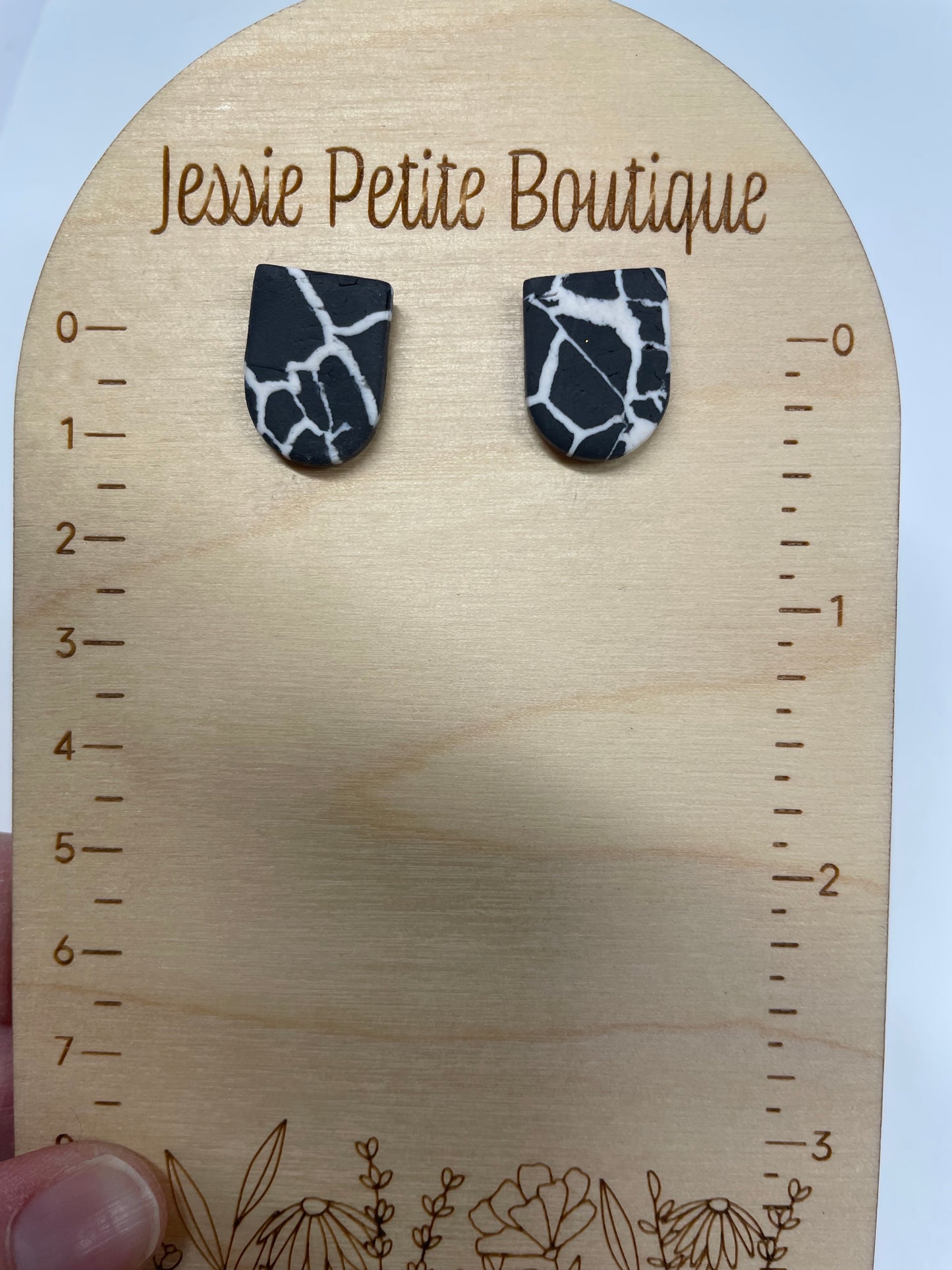 Bouton d'oreille Marbre Noir+Blanc-Sans Nickel