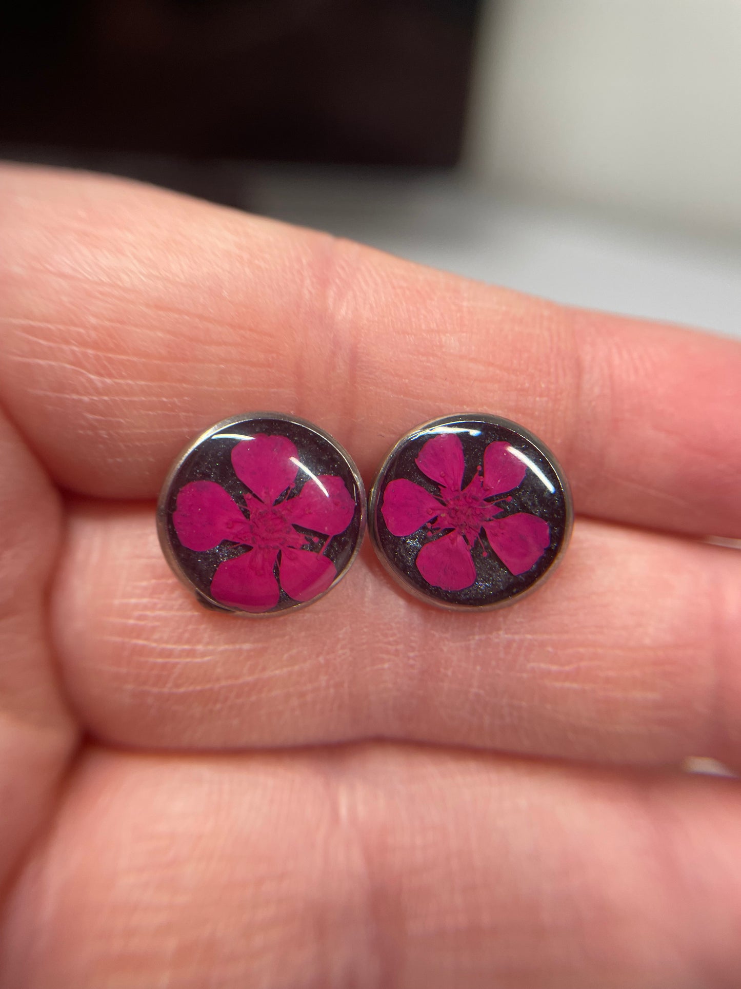 Pink dried Flower Stud Earrings-Stainless Steel