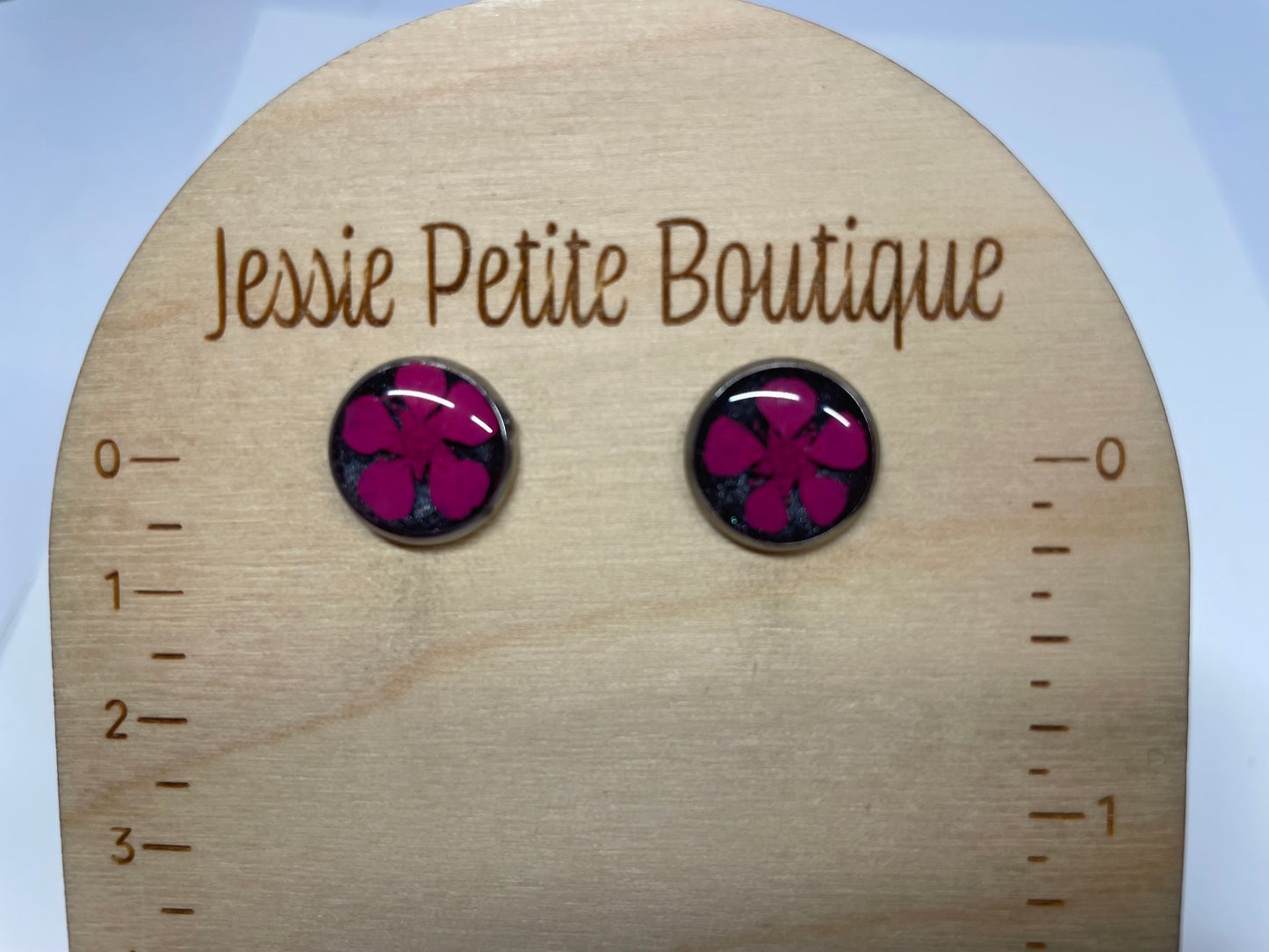 Pink dried Flower Stud Earrings-Stainless Steel