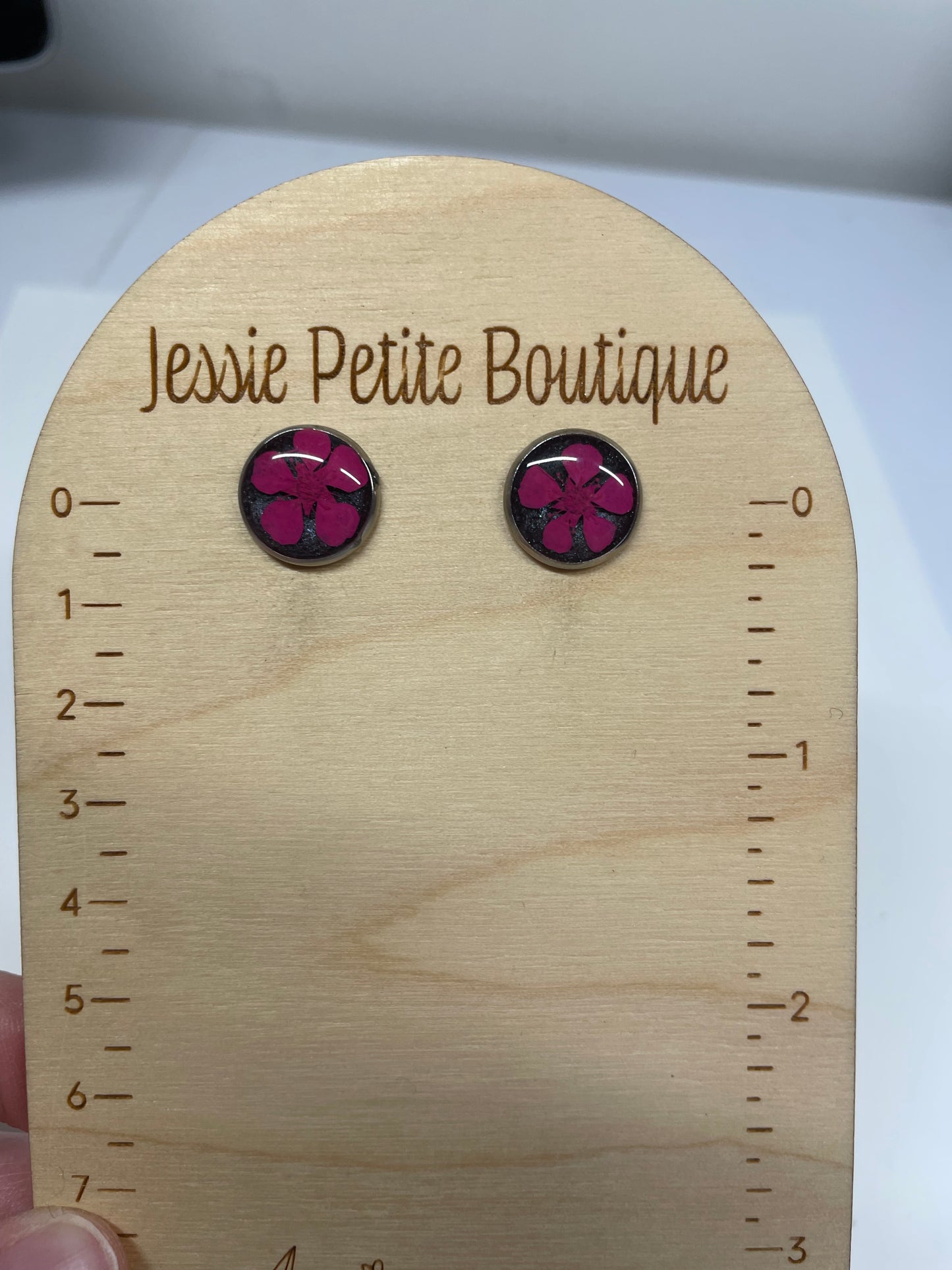 Pink dried Flower Stud Earrings-Stainless Steel