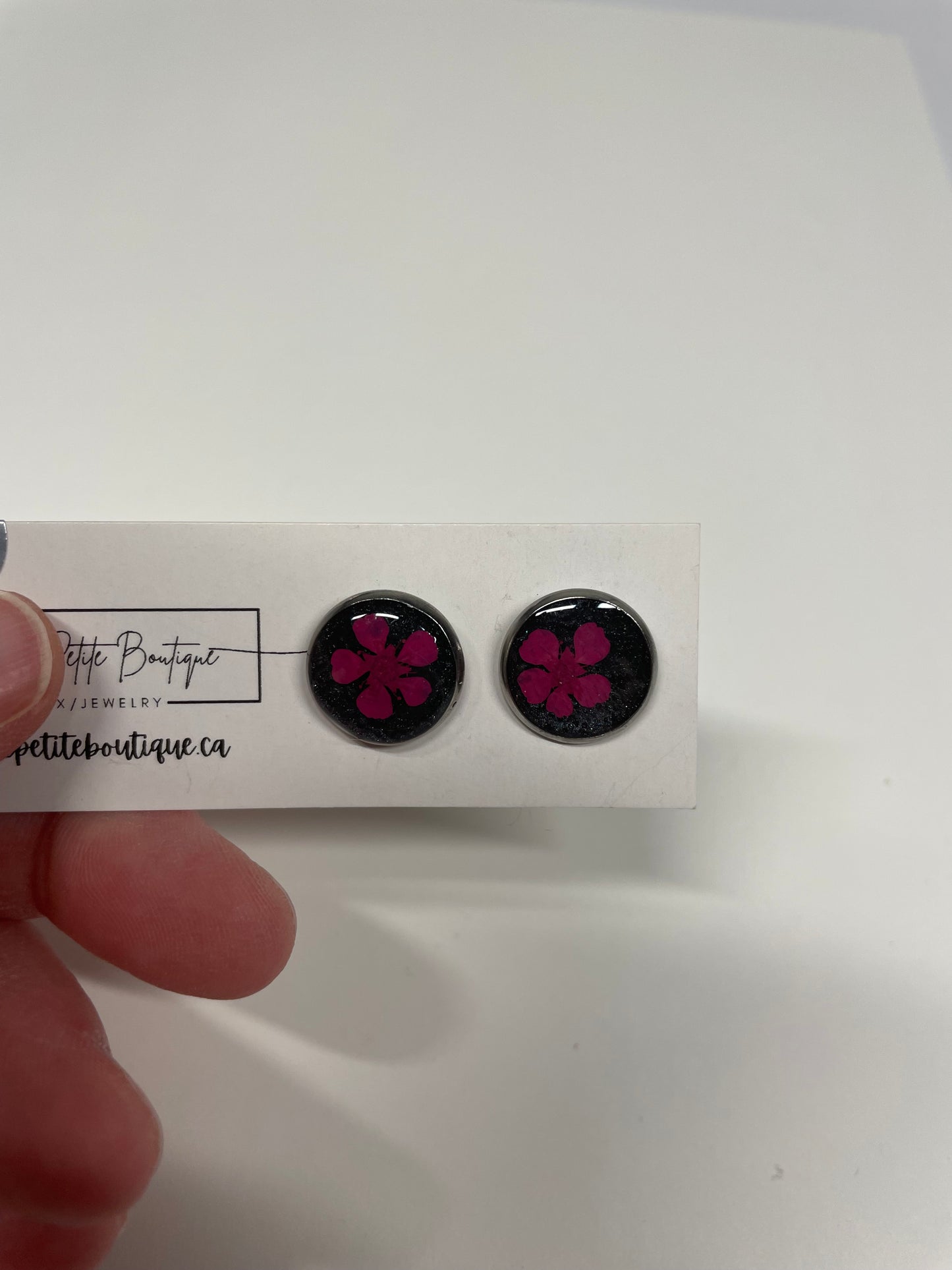 Pink dried Flower Stud Earrings-Stainless Steel