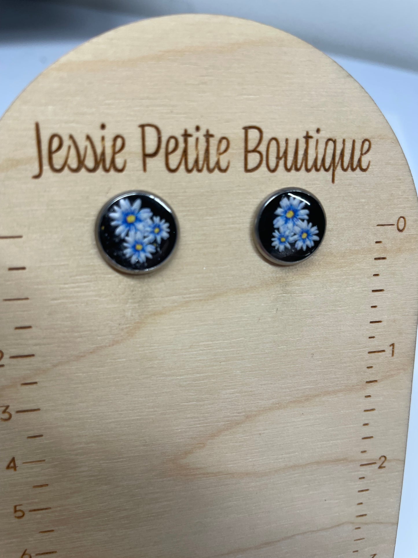 Bouton d'oreille floraux bleus- Acier Inoxydable