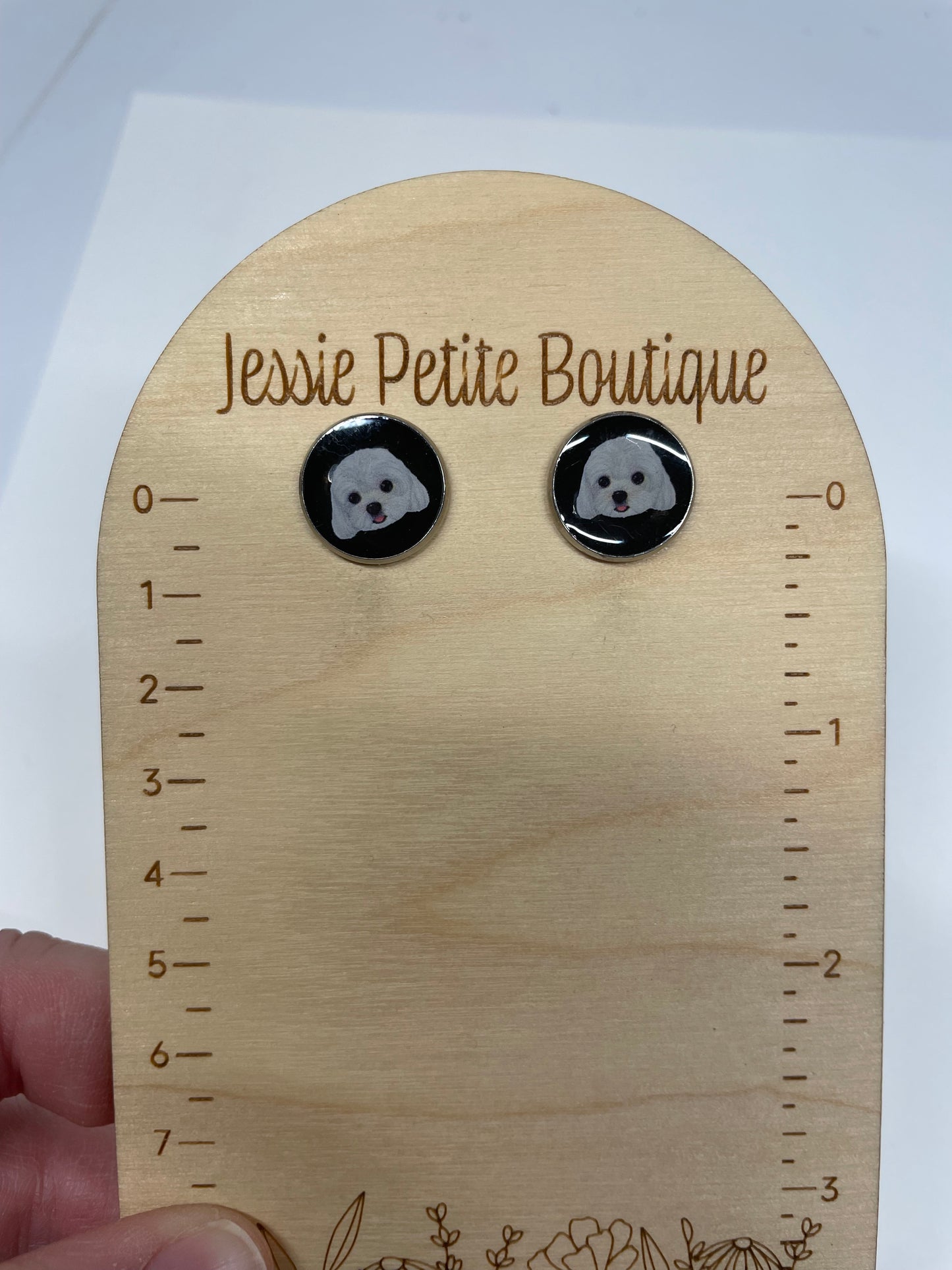 Boutons d'oreille portrait chien blanc-Sans Nickel+Acier Inoxydable