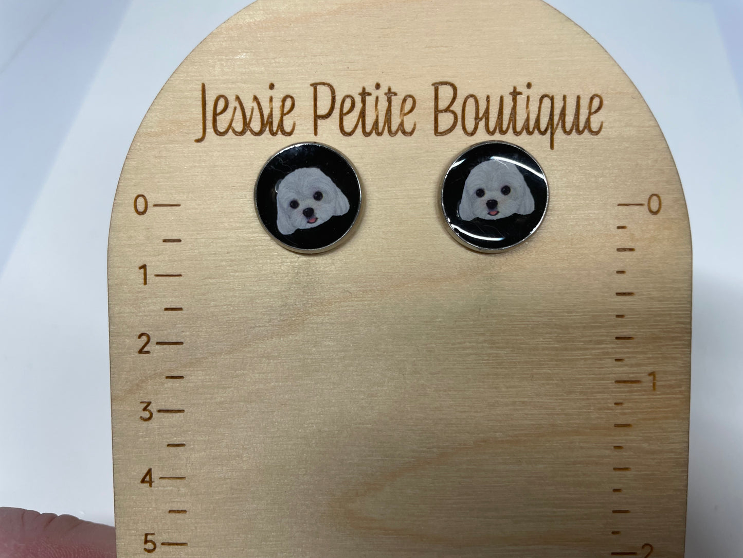 Boutons d'oreille portrait chien blanc-Sans Nickel+Acier Inoxydable