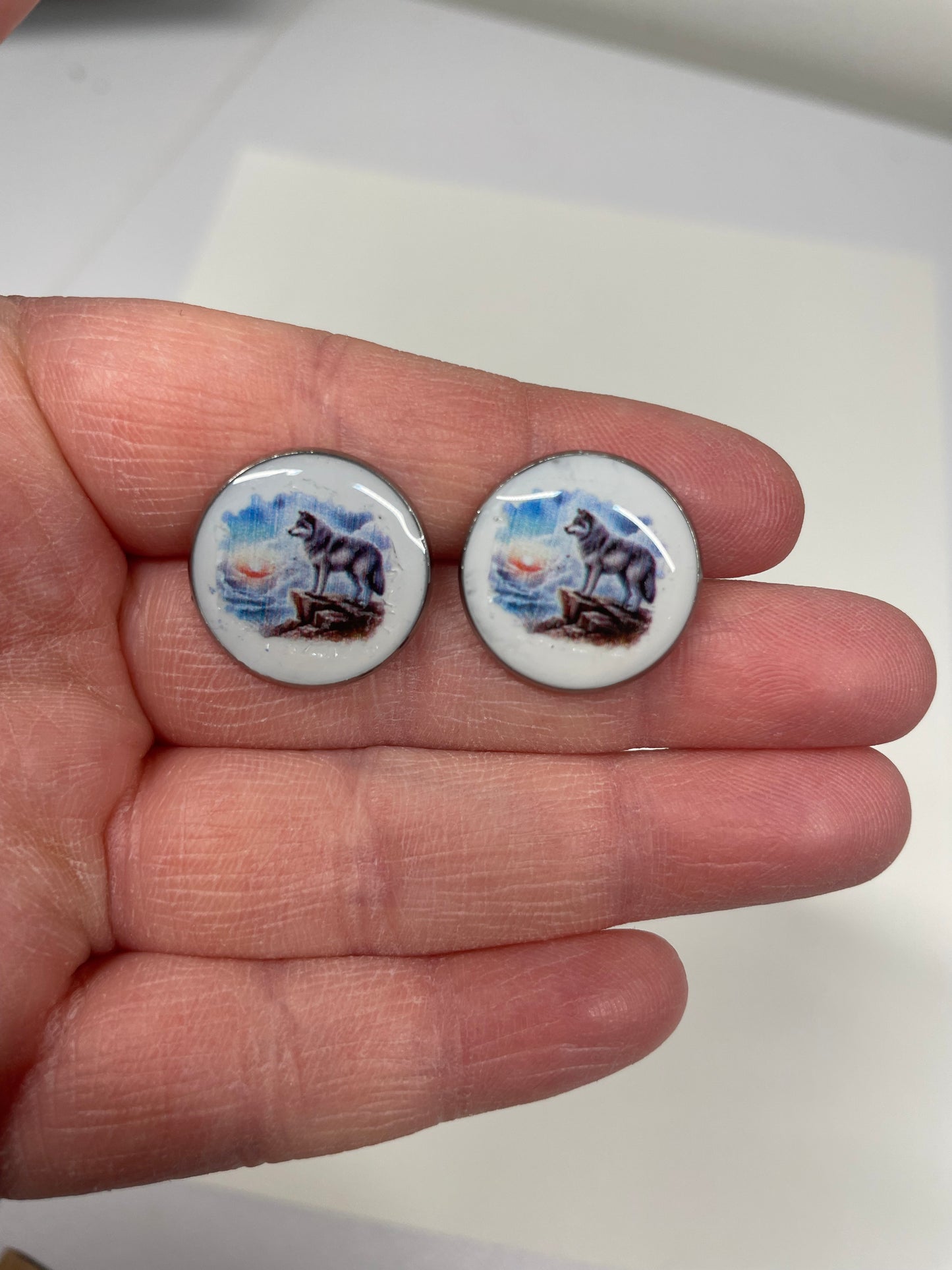 Wolf Stud earrings-Nickel Free+Stainless Steel