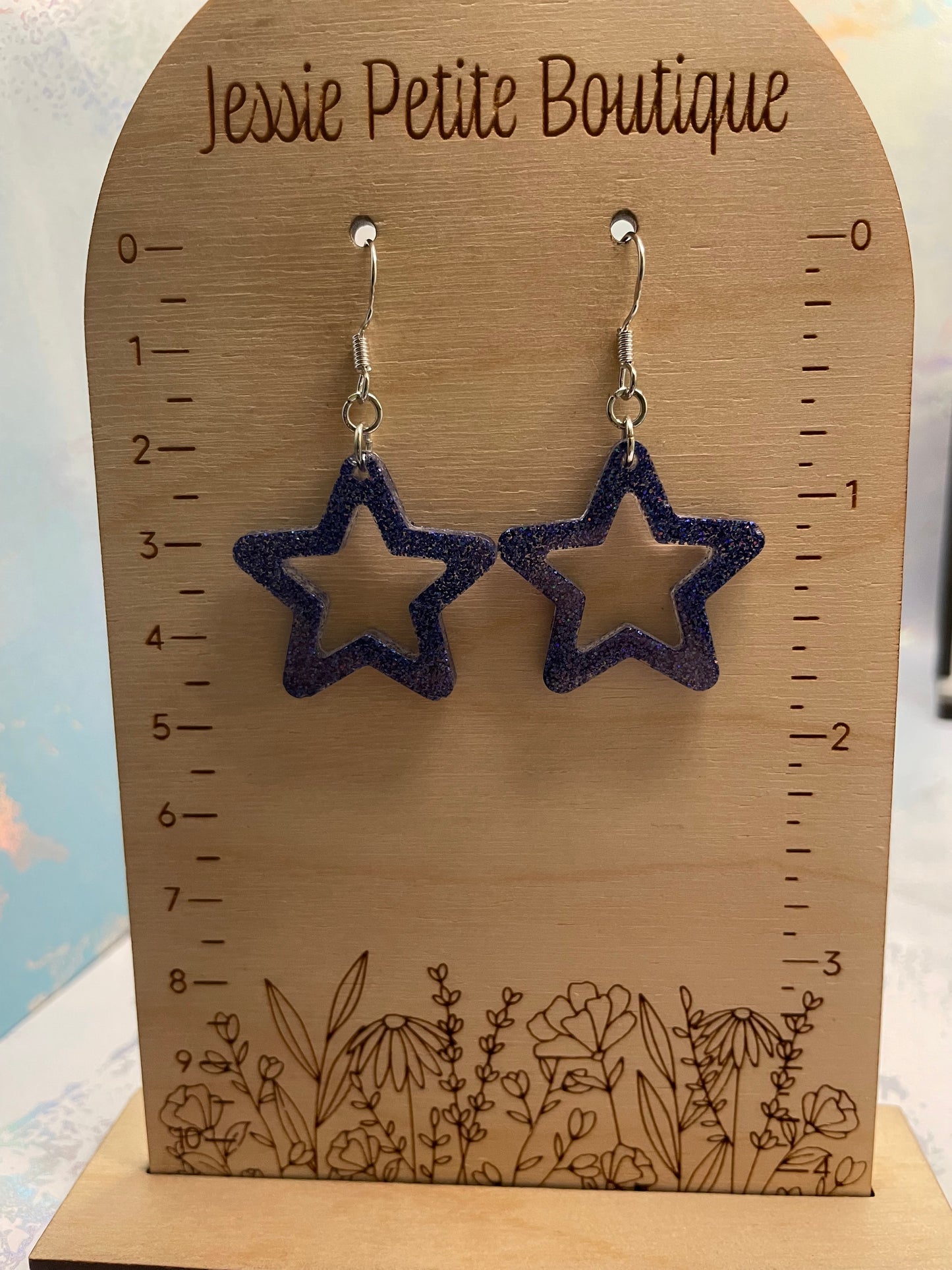 Boucles d'oreilles étoiles bleues scintillantes