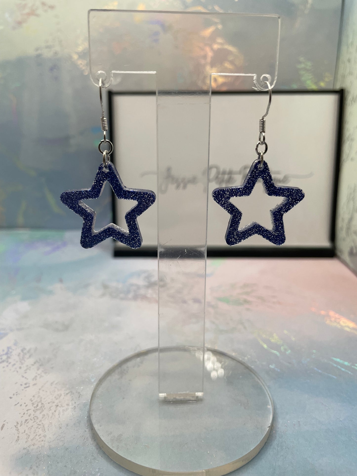 Boucles d'oreilles étoiles bleues scintillantes