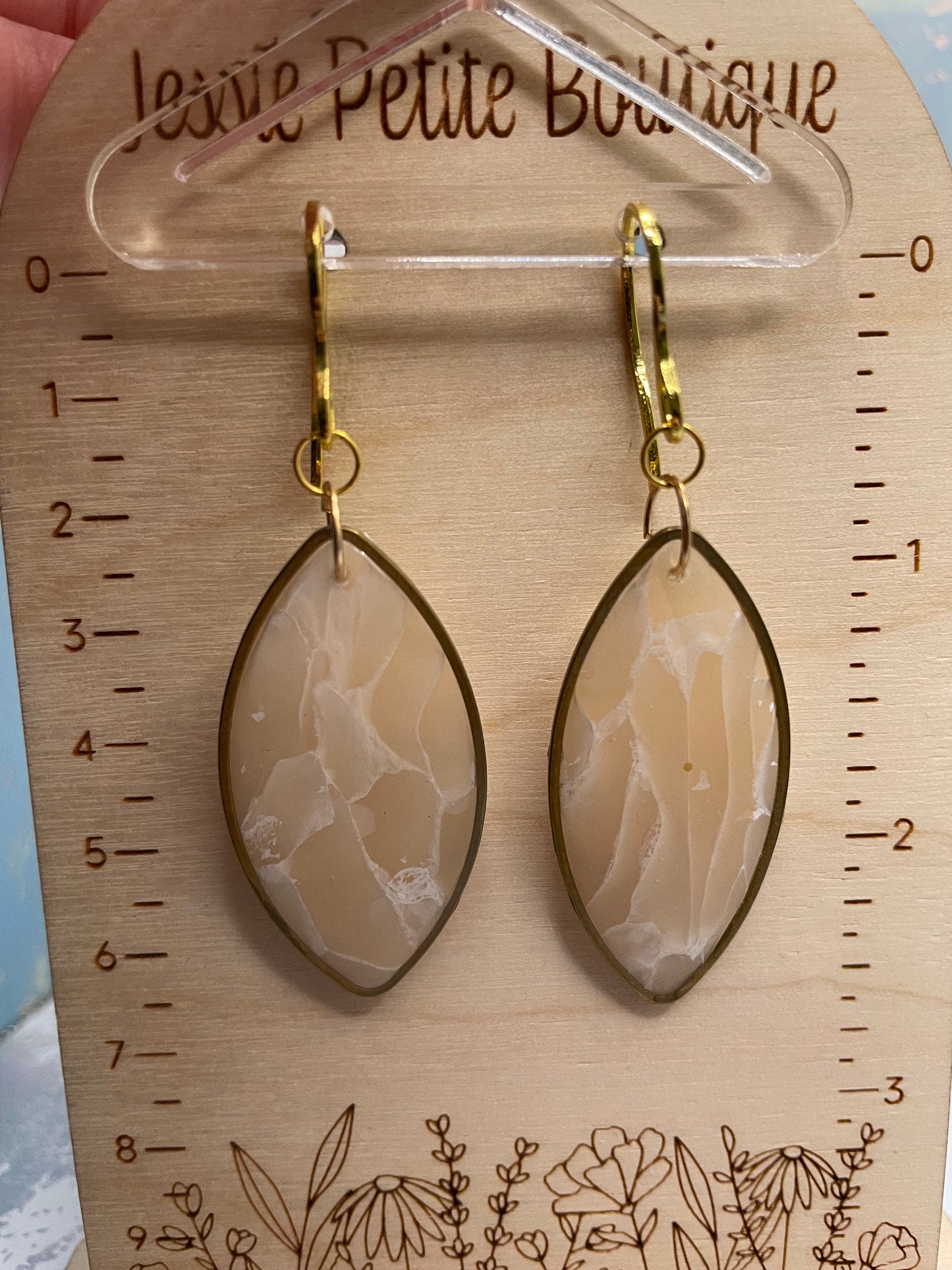 Boucles d'oreilles longues en marbre beige - Acier inoxydable