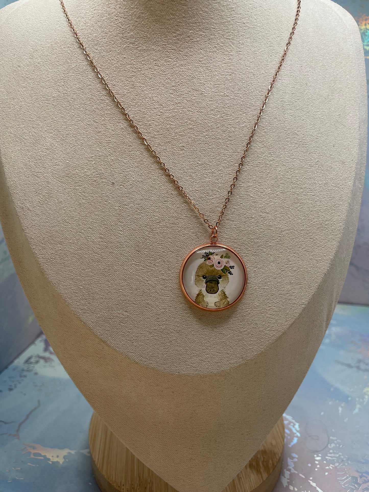 Collier Cabochon Portrait Animaux Couronne Floral -Acier Inoxydable