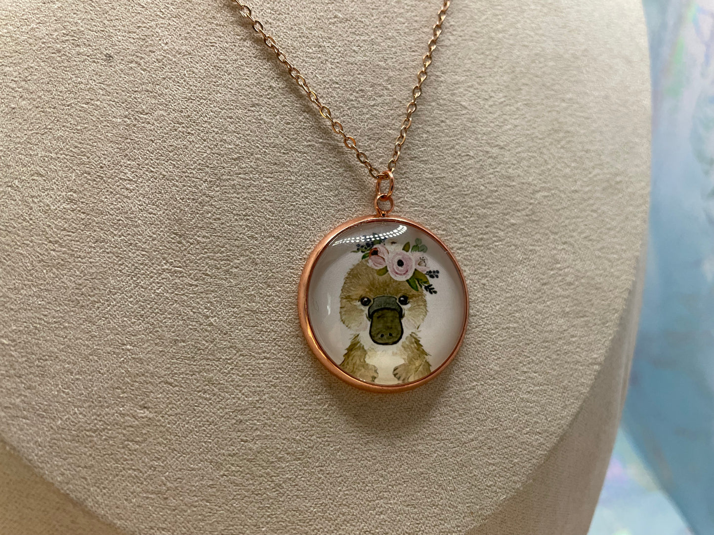 Collier Cabochon Portrait Animaux Couronne Floral -Acier Inoxydable