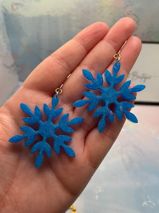 Boucles d'oreilles pendantes flocon de neige bleu