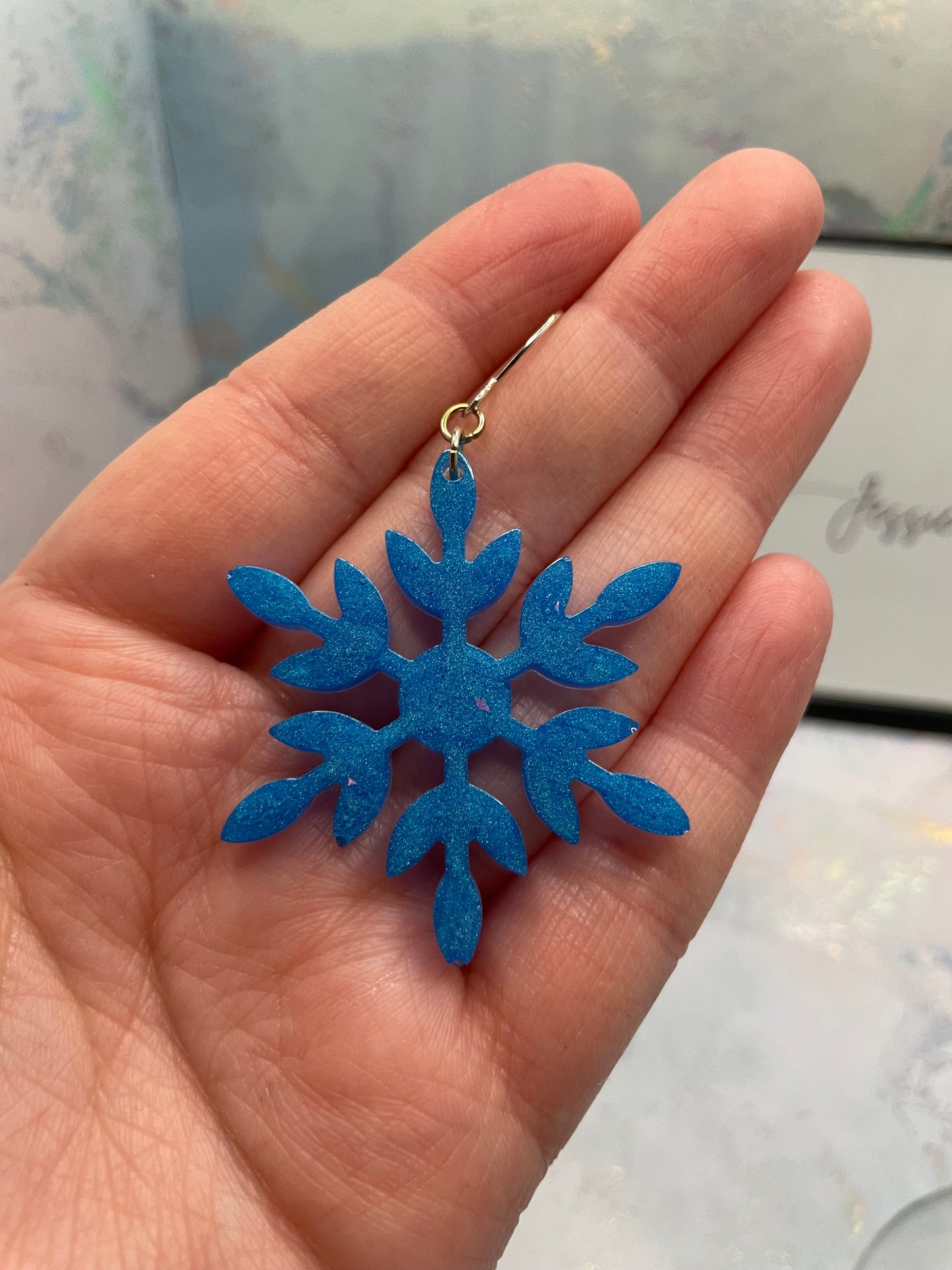 Boucles d'oreilles pendantes flocon de neige bleu
