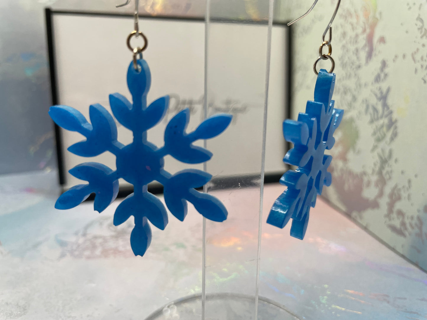 Boucles d'oreilles pendantes flocon de neige bleu