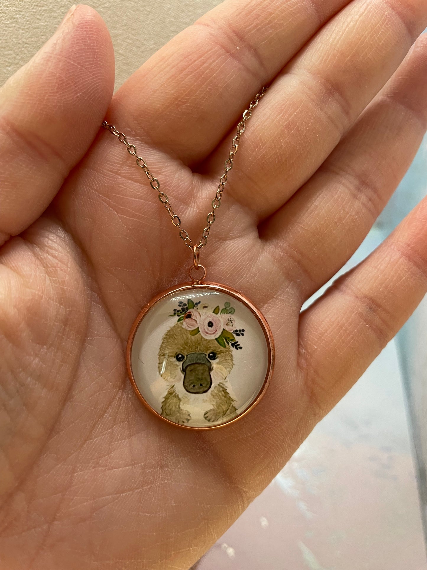 Collier Cabochon Portrait Animaux Couronne Floral -Acier Inoxydable