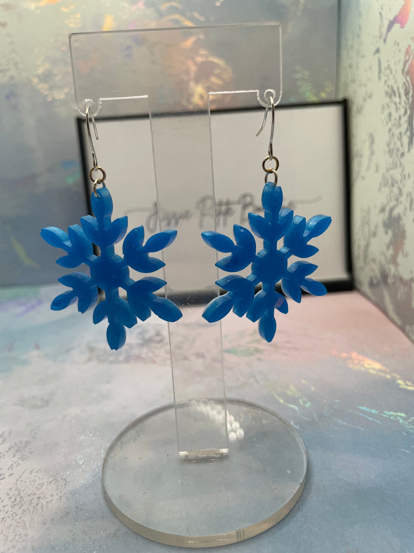 Boucles d'oreilles pendantes flocon de neige bleu