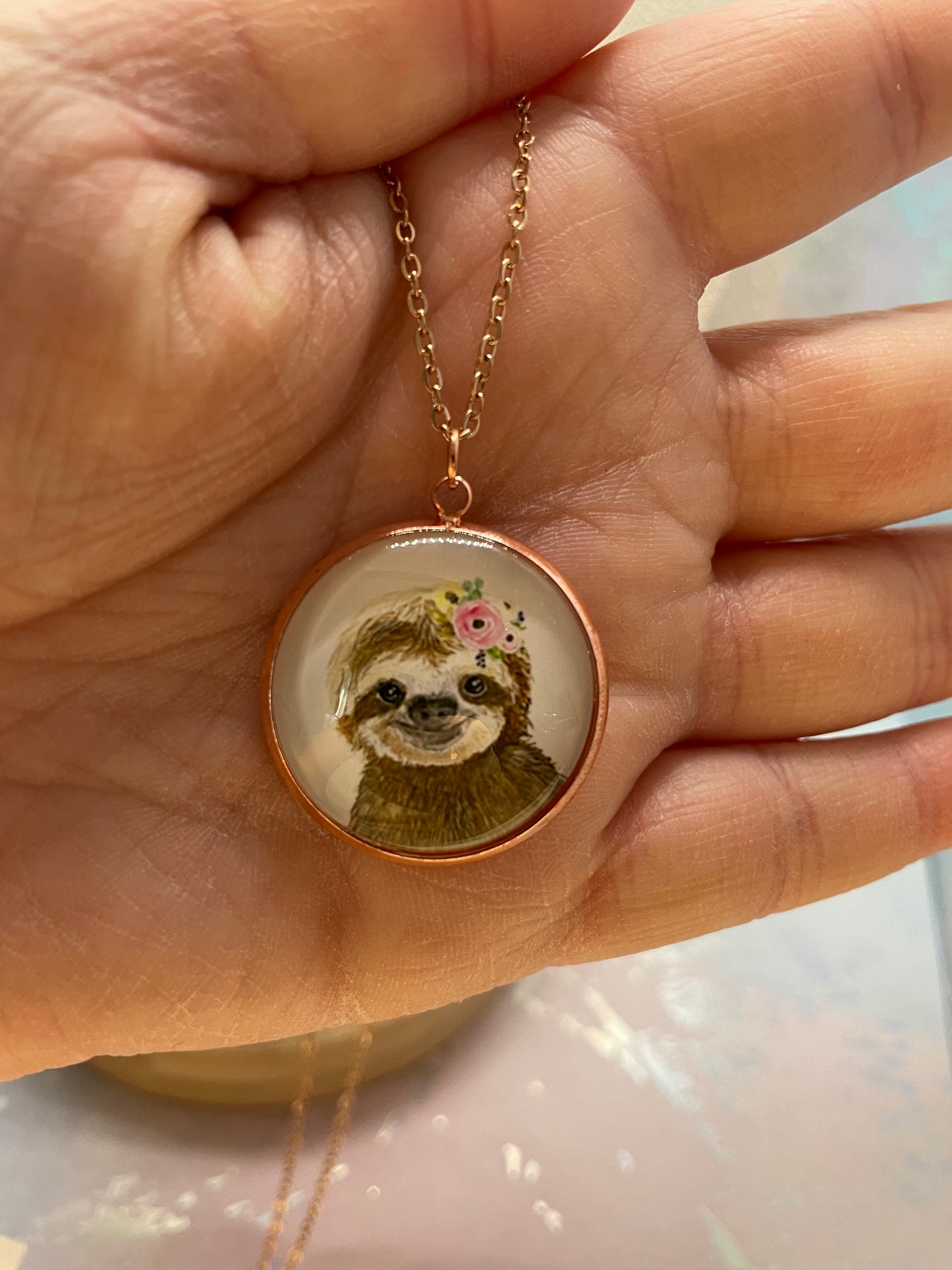 Collier Cabochon Portrait Animaux Couronne Floral -Acier Inoxydable