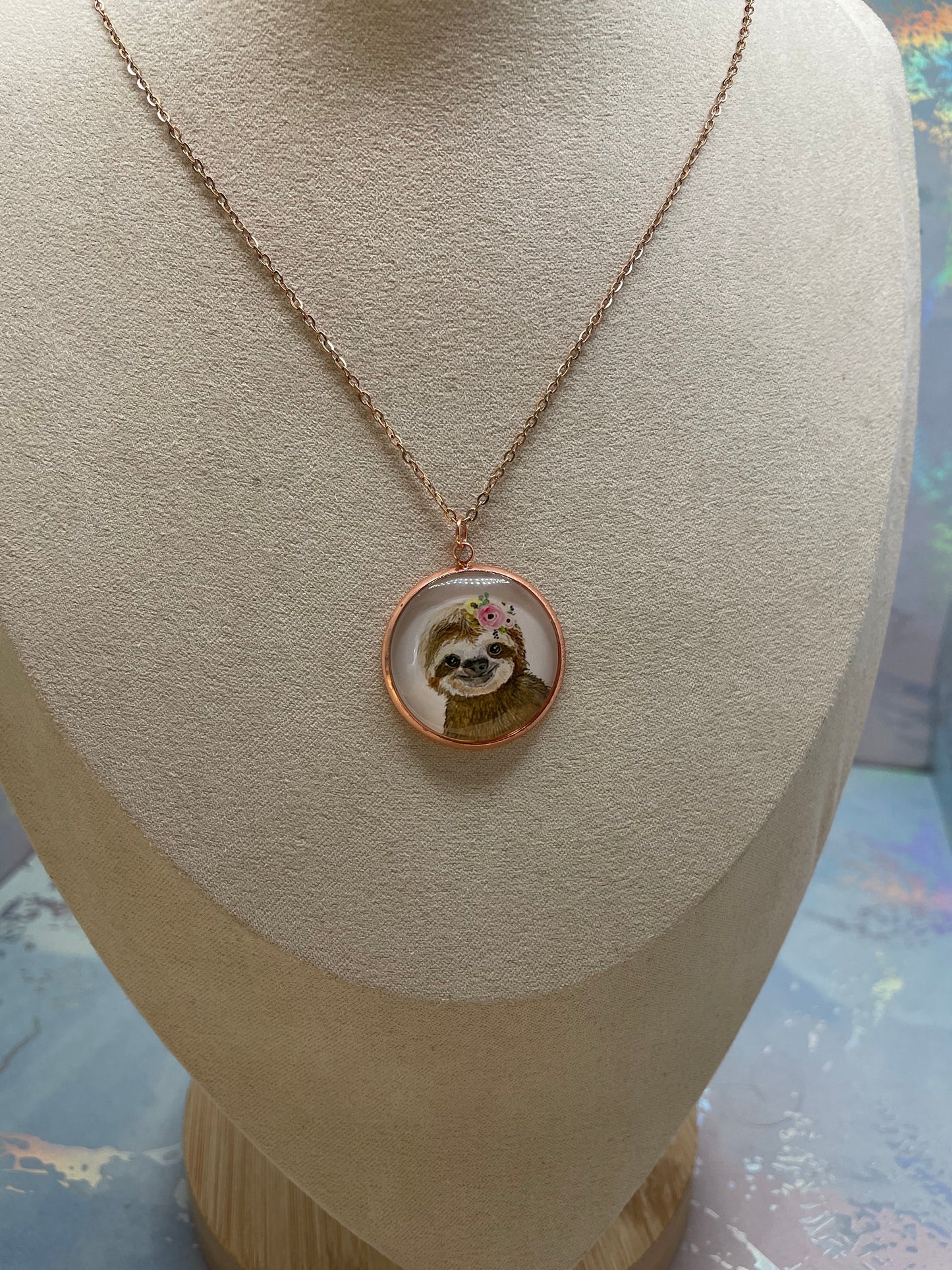 Collier Cabochon Portrait Animaux Couronne Floral -Acier Inoxydable