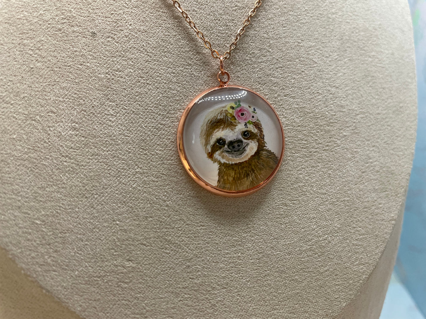 Collier Cabochon Portrait Animaux Couronne Floral -Acier Inoxydable