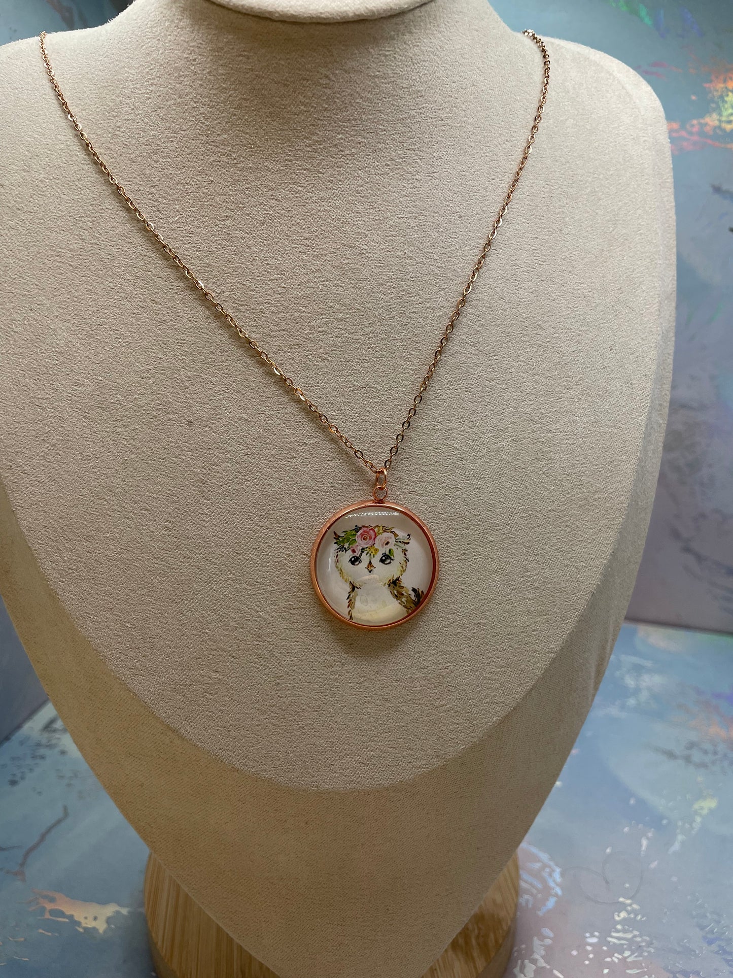 Collier Cabochon Portrait Animaux Couronne Floral -Acier Inoxydable