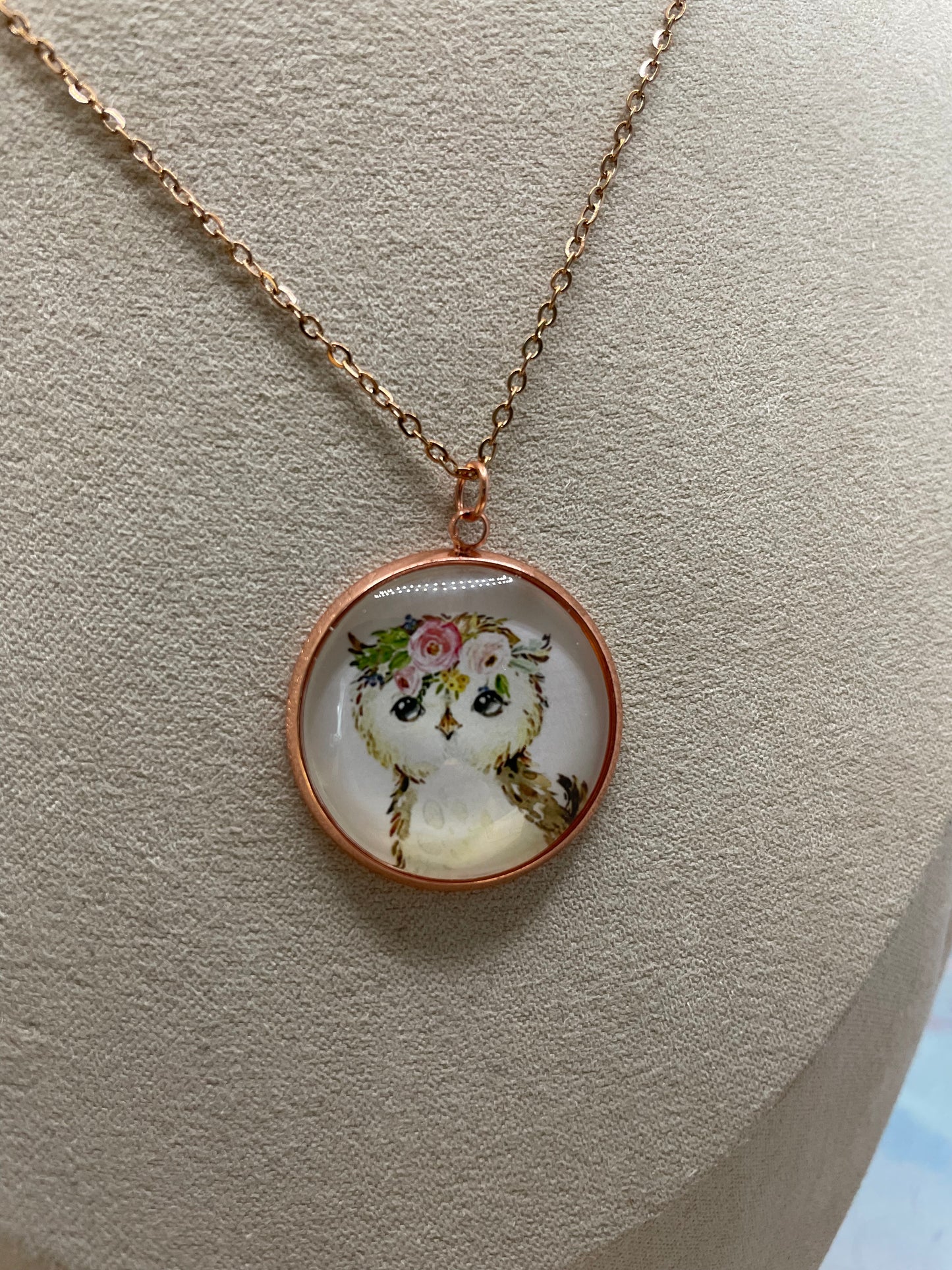 Collier Cabochon Portrait Animaux Couronne Floral -Acier Inoxydable