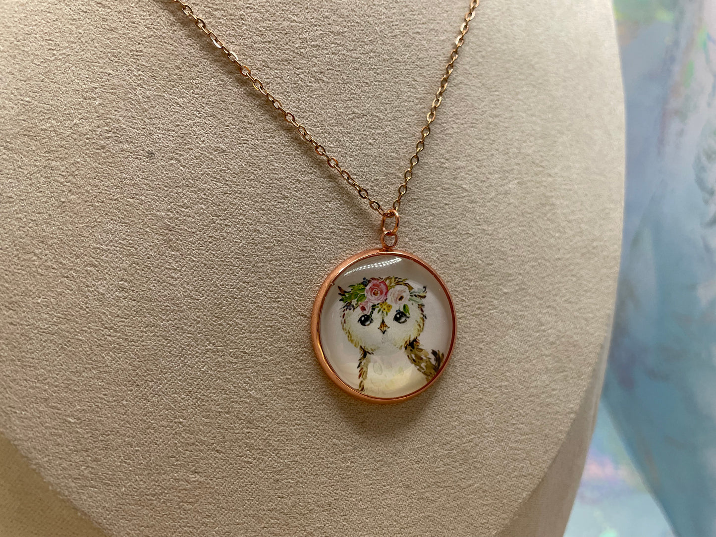 Collier Cabochon Portrait Animaux Couronne Floral -Acier Inoxydable