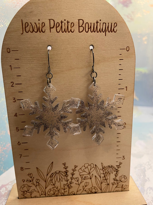 Boucles d'oreilles flocon de neige gris scintillant