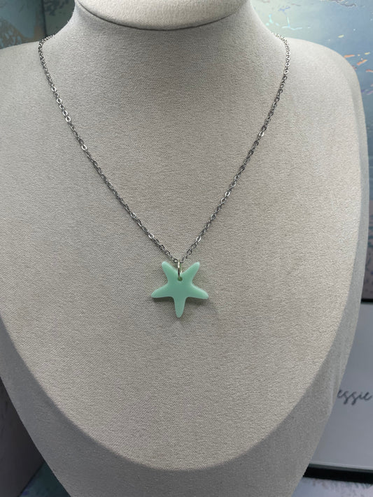Tiffany Green Star Pendant Necklace-19''silver chain NICKEL FREE+STAINLESS STEEL
