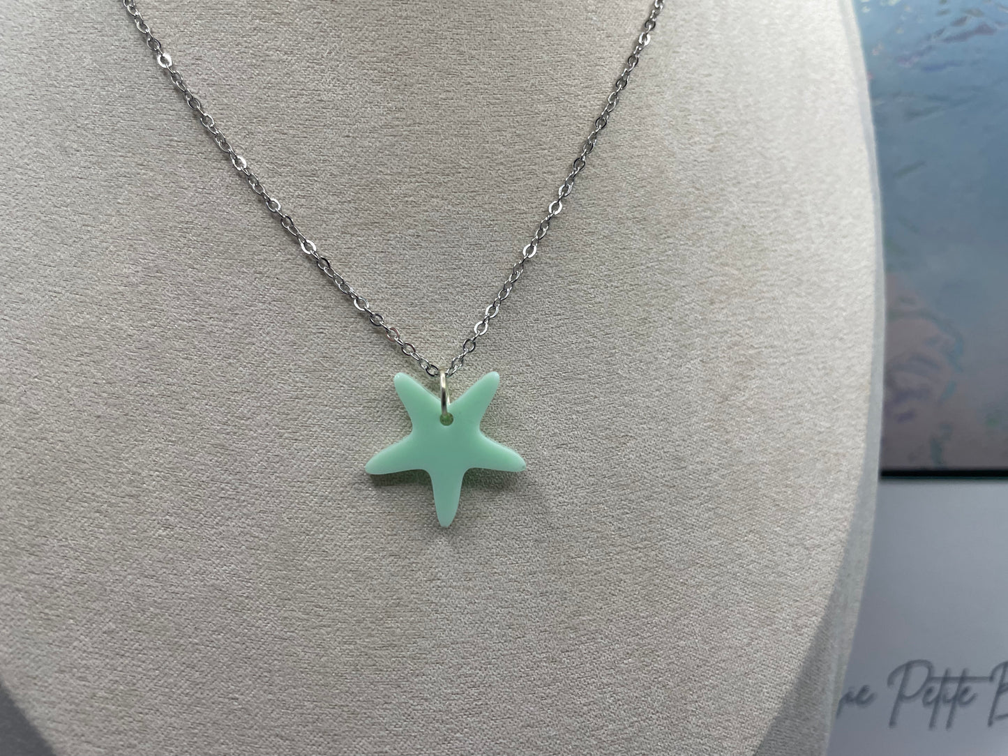 Tiffany Green Star Pendant Necklace-19''silver chain NICKEL FREE+STAINLESS STEEL