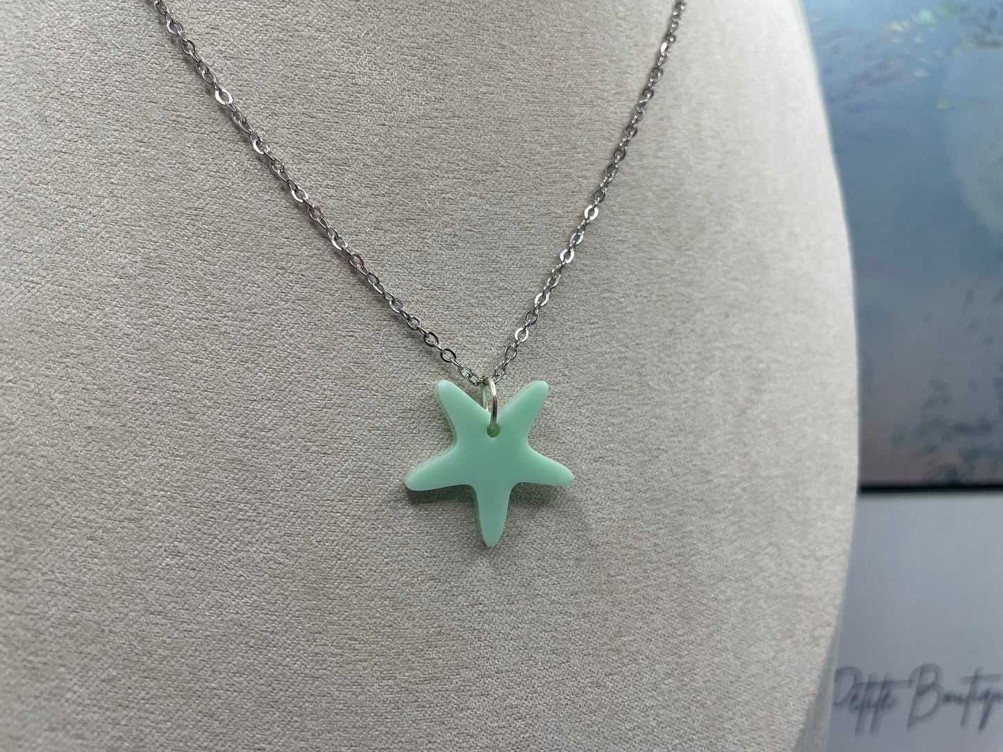 Tiffany Green Star Pendant Necklace-19''silver chain NICKEL FREE+STAINLESS STEEL